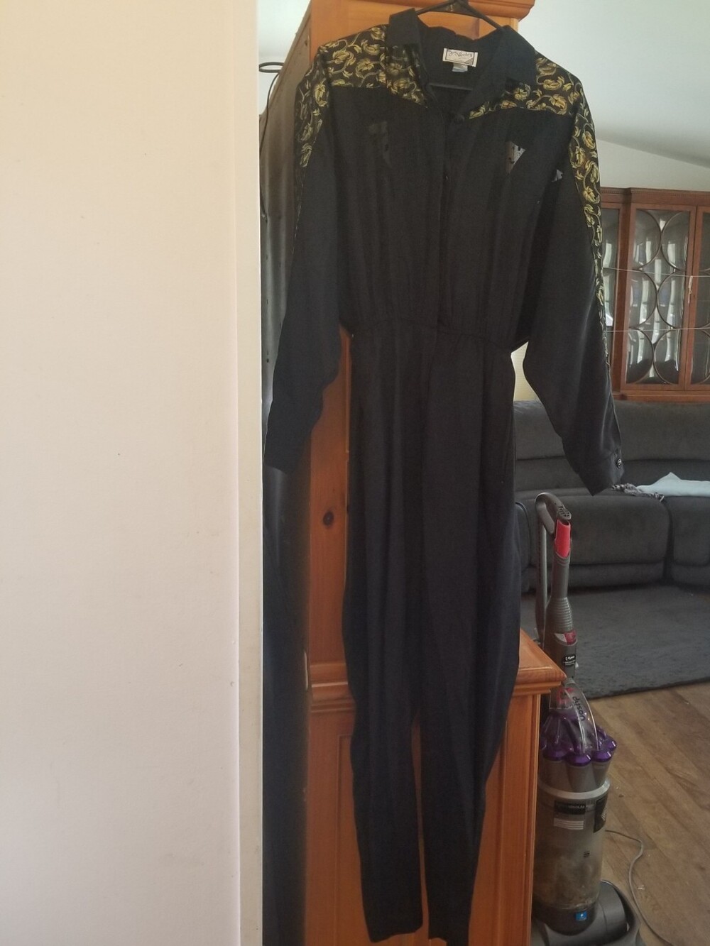 Vintage Jon Wesley California Black & Gold Jumpsuit Romper Belted Size 5/6